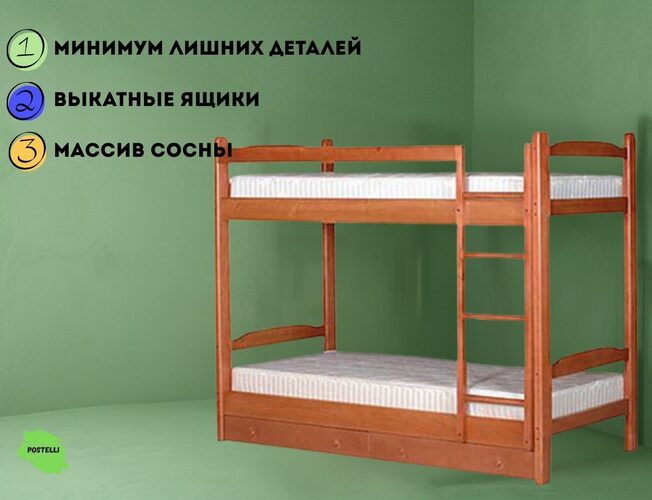 Детская двухъярусная кровать Велес Антошка с ящиками