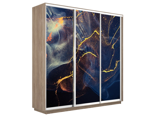 Шкаф-купе Экспресс 3-х дверный (Фото №1016 Абстракция золотая пыль), Сонома