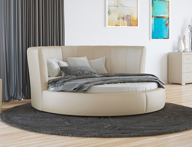 Купить круглую кровать Luna экокожа Lux бежевый перламутр