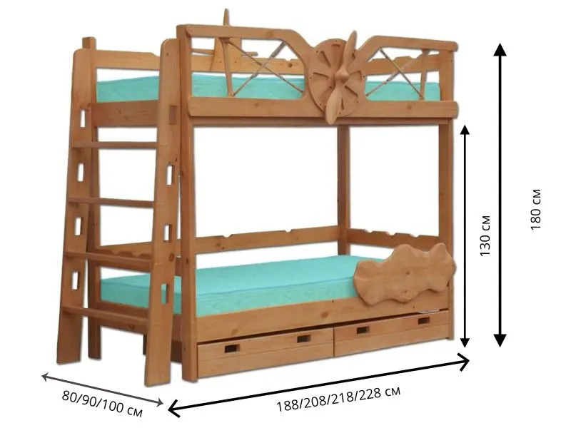 Кровать двухъярусная Велес Самолет с ящиками